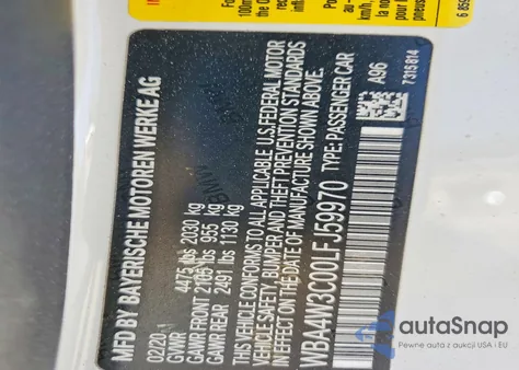 2020 BMW 430I z USA, uszkodzony, nr VIN WBA4W3C00LFJ59970